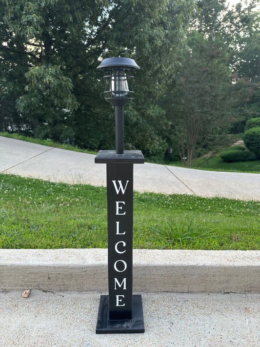 Solar Light Post - Welcome Black with White letters